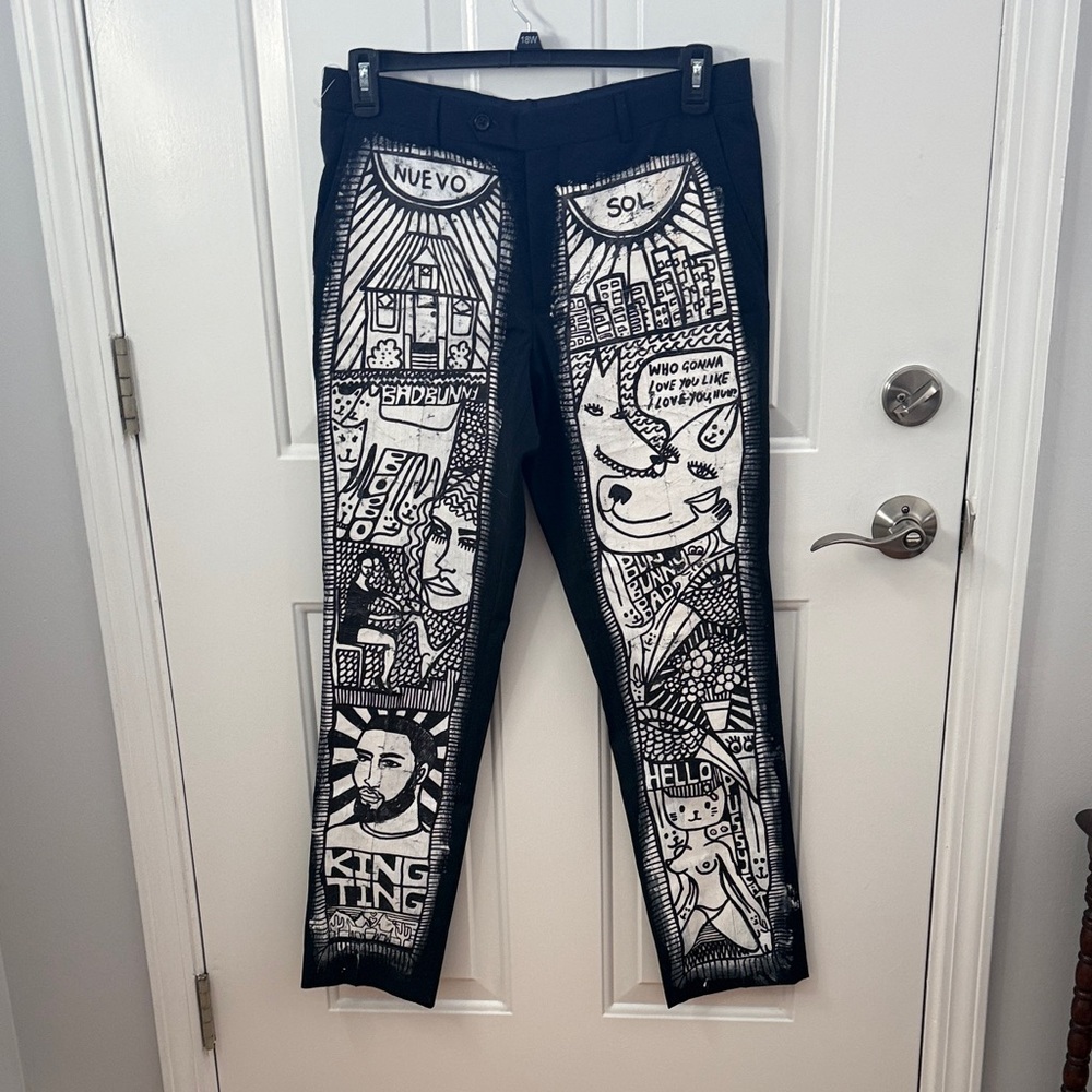 Black Graphic Print Pants